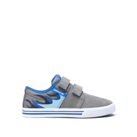 Supra Kids STACKS II VULC VELCRO Grey/Blue Flame/white Low Top Shoes | CA-78558